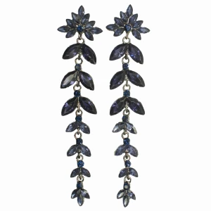 Kolczyki niebieskie granatowe długie listki błyszczące