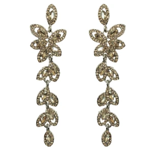 Kolczyki srebrne szampańskie cyrkonie kwiaty ślubne