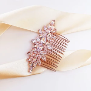 Grzebyk ślubny rose gold ozdobny do fryzury