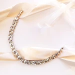 Opaska ślubna srebrna ze wstążką rząd cyrkonii