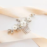 Grzebyk ślubny do włosów z kwiatami srebrny