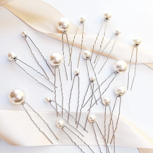 Zestaw wsuwek - kokówki z perełkami srebrne