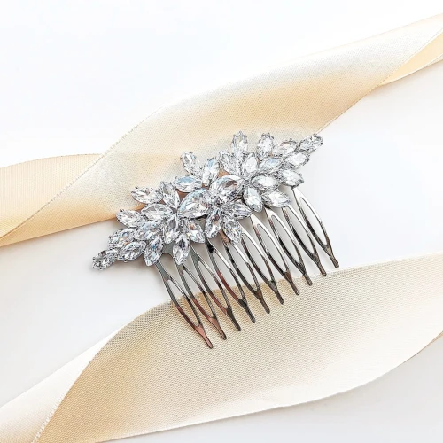 Elegancki srebrny grzebyk ślubny do włosów