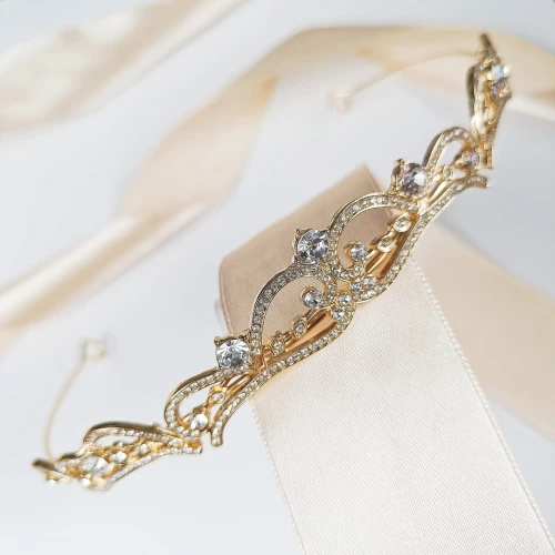 ZŁOTA korona diadem na głowę dla Panny Młodej