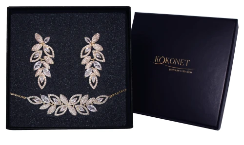 Kolczyki i bransoletka - złoty komplet ślubny DALMA gold