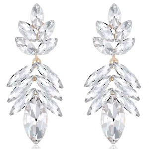 Kolczyki złote kryształowe na studniówkę wesele z listkami