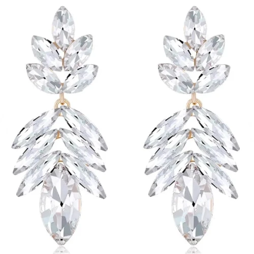 Kolczyki złote kryształowe na studniówkę wesele z listkami