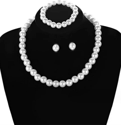 Komplet perłowy kolczyki naszyjnik bransoletka