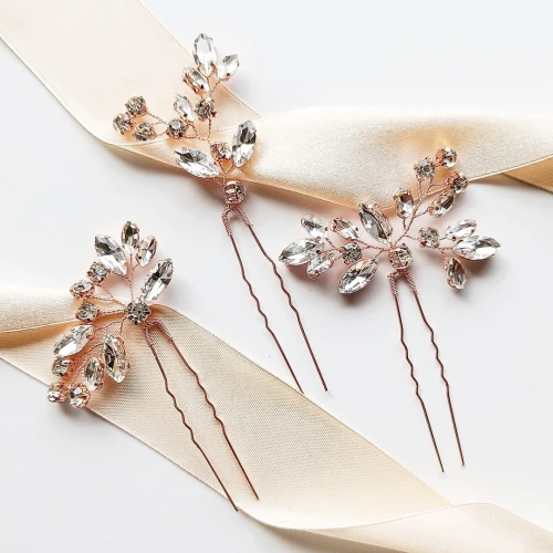 Zestaw wsuwek z cyrkoniami rose gold do fryzury ślubnej