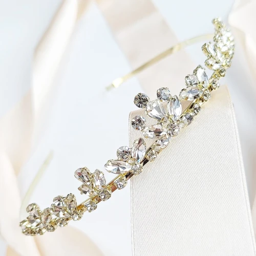 Diadem TIARA ślubna korona złota delikatna błyszcząca