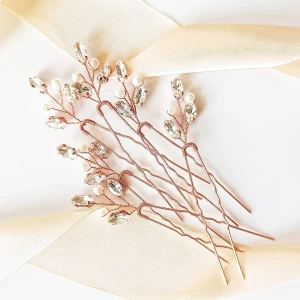 Zestaw 6 wsuwek z cyrkoniami i perełkami rose gold