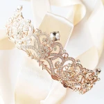 TIARA diadem korona rose gold z listkami ELEGANCKA