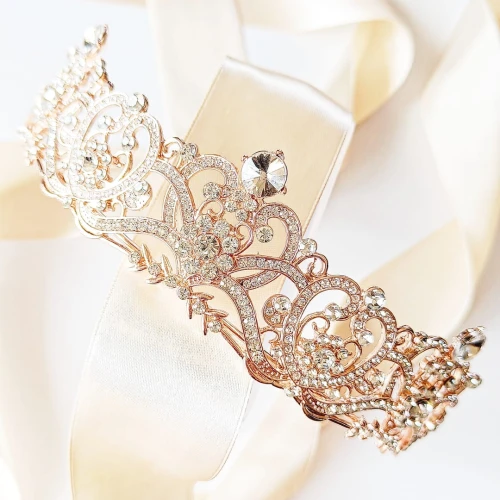 TIARA diadem korona rose gold z listkami ELEGANCKA