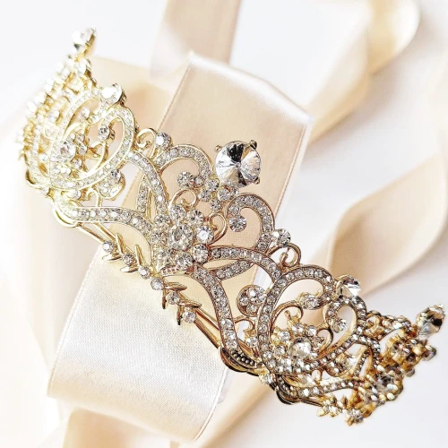 ZŁOTY diadem korona tiara EFEKTOWNA ażurowa ozdoba