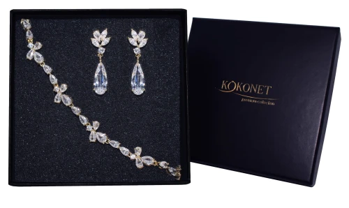 Kolczyki i bransoletka - Komplet ślubny ILIA + LEA gold