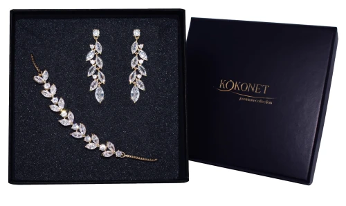 Kolczyki i bransoletka - Komplet ślubny złoty CLIO + ASTRID gold