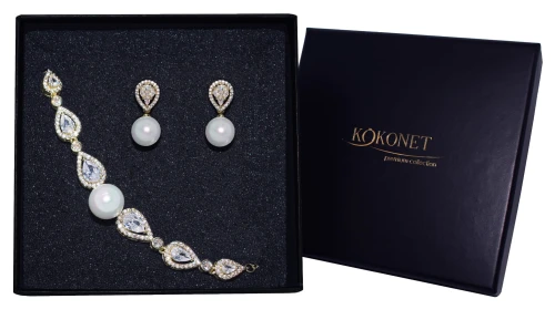 Kolczyki i bransoletka - Komplet ślubny złoty CLASSY gold