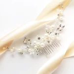 Grzebyk ślubny z perełkami i cyrkoniami srebrny