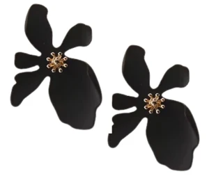 Kolczyki czarne kwiaty matowe na sztyft