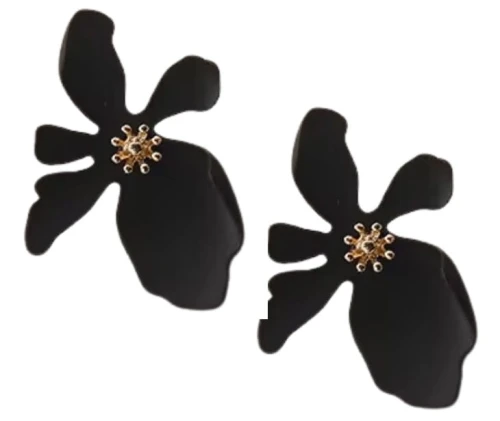 Kolczyki czarne kwiaty matowe na sztyft