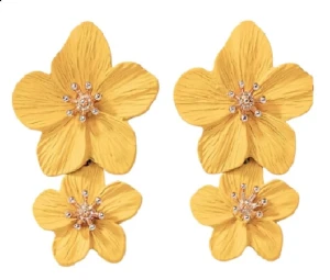 Kolczyki złote żółte podwójne kwiatowe lekkie na sztyft