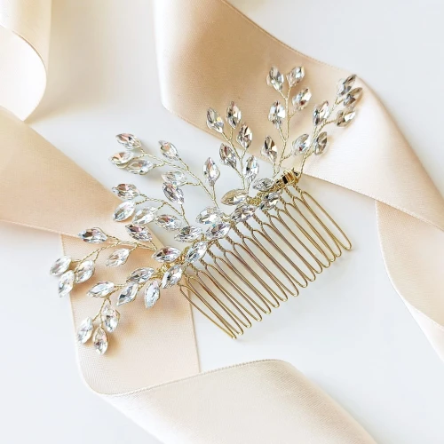 Grzebień złoty do fryzury ślubnej z cyrkoniami