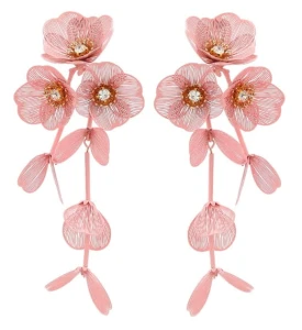 Kolczyki różowe z kwiatami długie i okazałe