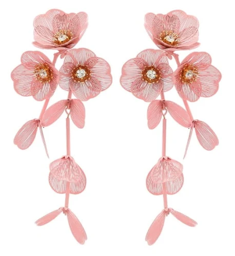 Kolczyki różowe z kwiatami długie i okazałe