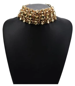 Szeroki CHOKER kolia z cyrkoniami złota