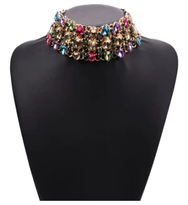 Szeroki CHOKER kolia z cyrkoniami wielokolorowa