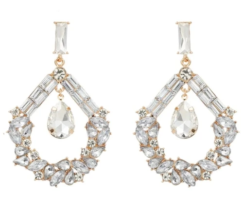 Kolczyki kryształowe duże krople złote