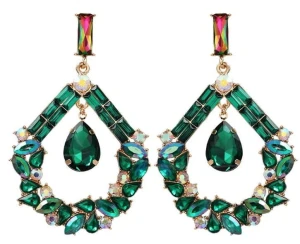 Kolczyki zielone duże krople złote