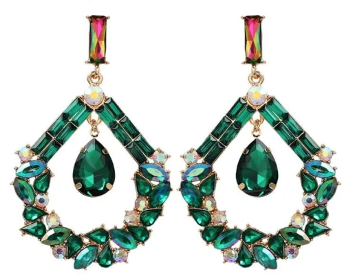 Kolczyki zielone duże krople złote