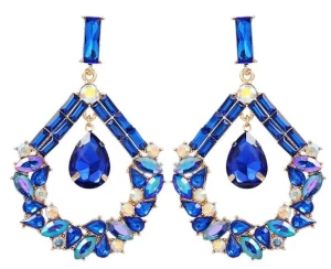 Kolczyki niebieskie duże krople złote