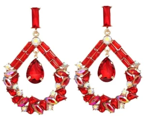 Kolczyki czerwone duże krople złote