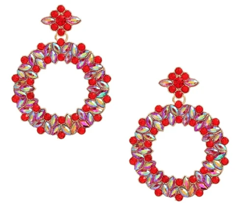 Kolczyki czerwone złote kryształy okrągłe