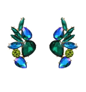 Kolczyki niebieskie zielone z kryształami