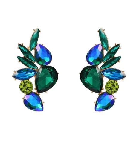 Kolczyki niebieskie zielone z kryształami
