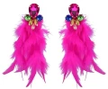 Kolczyki kolorowe różowe długie z piórami glamour