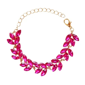 Bransoletka różowa fuksja z cyrkoniami złota