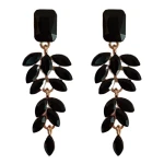 Kolczyki czarne złote wieczorowe z listkami