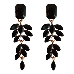 Kolczyki czarne złote wieczorowe z listkami