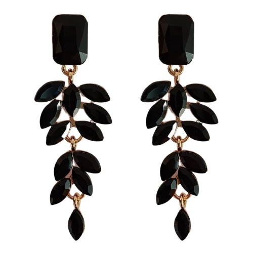 Kolczyki czarne złote wieczorowe z listkami