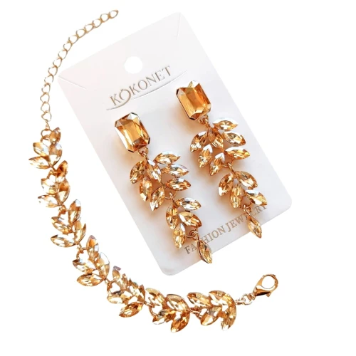 Komplet biżuterii kolczyki i bransoletka szampański