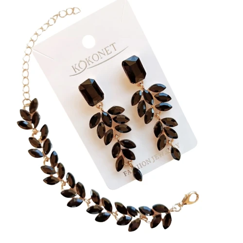 Komplet biżuterii kolczyki i bransoletka czarny