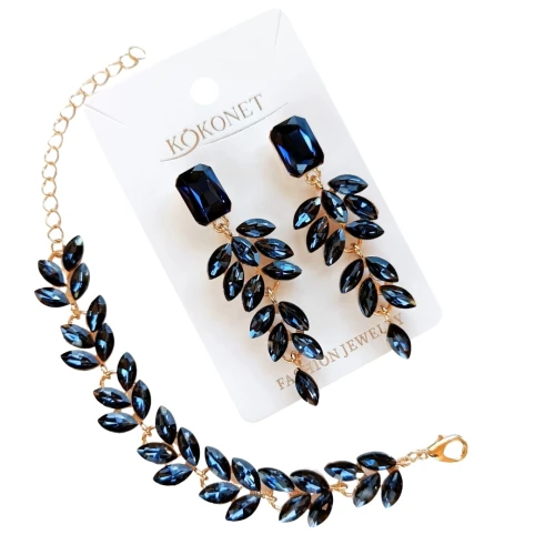 Komplet biżuterii kolczyki i bransoletka niebieski