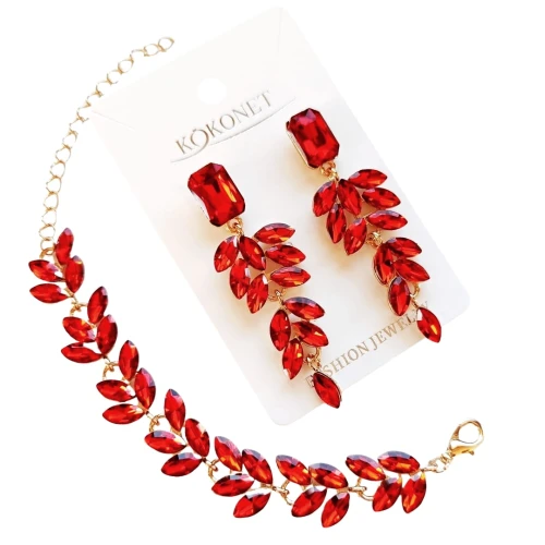 Komplet biżuterii kolczyki i bransoletka czerwony
