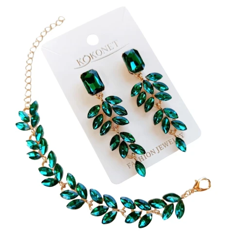 Komplet biżuterii kolczyki i bransoletka zielony