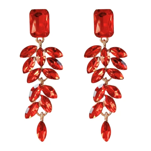 Kolczyki czerwone złote długie listki wieczorowe