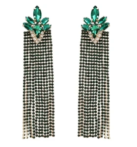 Kolczyki zielone złote nitki z cyrkoniami 2w1